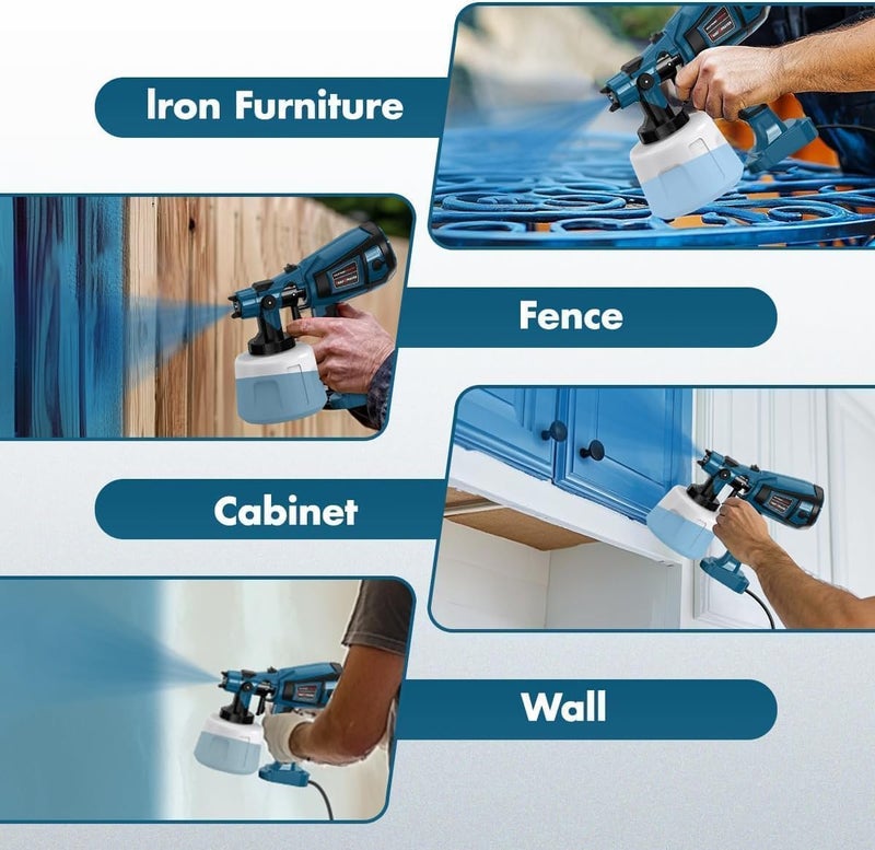 MirrorZone Paint Sprayer 1000W High Power Electric Spray Paint Gun with Adjustable Spray Width Knob,1400ML Container,4 Nozzles & 3 Patterns,Easy to Clean for Furniture Cabinets House Painting Blue - Image 5